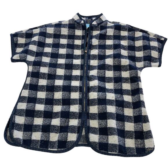 Draper James Cape Coat Womens X Small Small Blue White Buffalo Check Full Zip - Picture 2 of 10